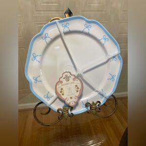 - Set 4 Shabby Chic Coquette BLUE Bows Melamine 11” Dinner Plates Scallope…